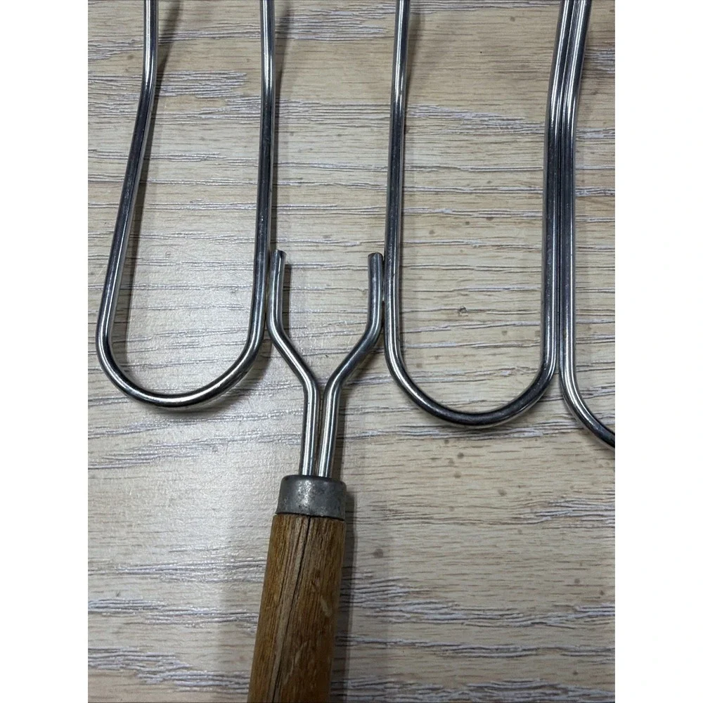 Pair Of‎ Vintage 4-Prong MEAT LIFTING FORKS With Wood Handles 10.5